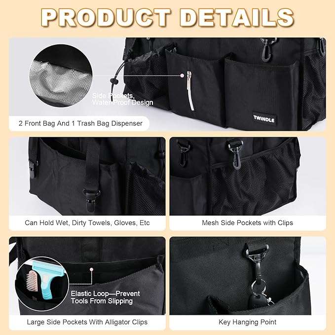 Extra Large Cleaning Caddy Bag with Built-In Support Board, Cleaning Tote Organizer with Removable Divider, Supply Carryall with Adjustable Shoulder Strap and Waist Belt for Cleaners & Housekeeper