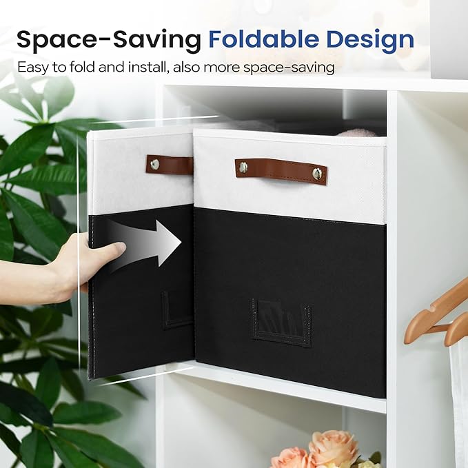 6-Pack Collapsible Fabric Storage Cubes with Handles & Label Holders, Closet Cube Home Organizer Bins (White/Black, 13 x 13 x 13 inch)