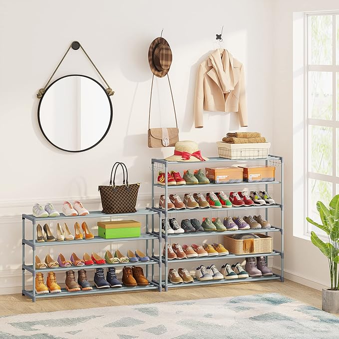 Tribesigns Upgraded 10-Tier Shoe Rack, Tall Shoe Organizer & Space Saver - Holds 50 Pairs (Grey Metal Tube)-NeatNest