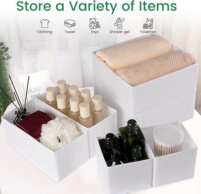 Criusia 16 Pack Underwear Drawer Organizer, Drawer Organizer Clothes, Foldable Cloth Storage Box Closet Dresser Drawer Divider Organizer for Clothes, Scarves (White)-NeatNest