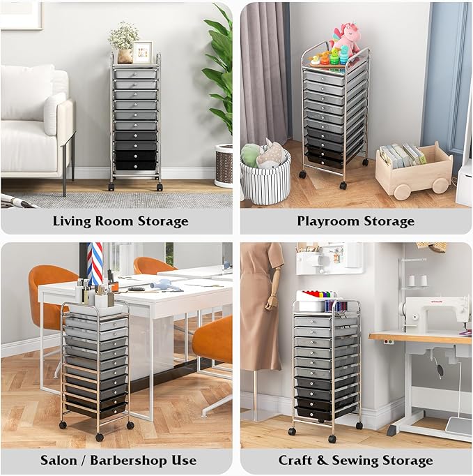 Giantex 10-Drawer Storage Cart w/Universal Wheel, Rolling Cart w/Handle, Home Organizer Storage Unit w/Removable Drawers, Trolley Utility Cart for Kitchen Makeup Living Room Office Play Room