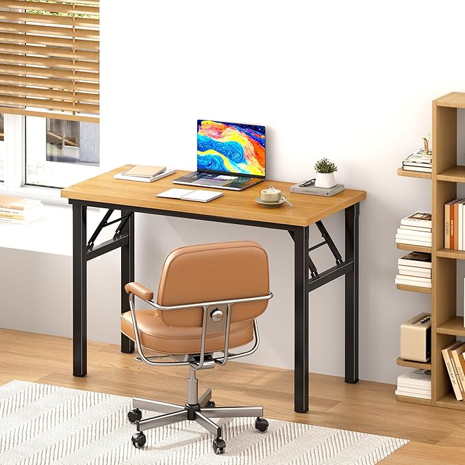 DlandHome 31.5 inches Small Computer Desk for Home Office Folding Table Writing Table for Small Spaces Study Table Laptop Desk No Assembly Required Teak and Black DND-AC5BB-8040-NeatNest