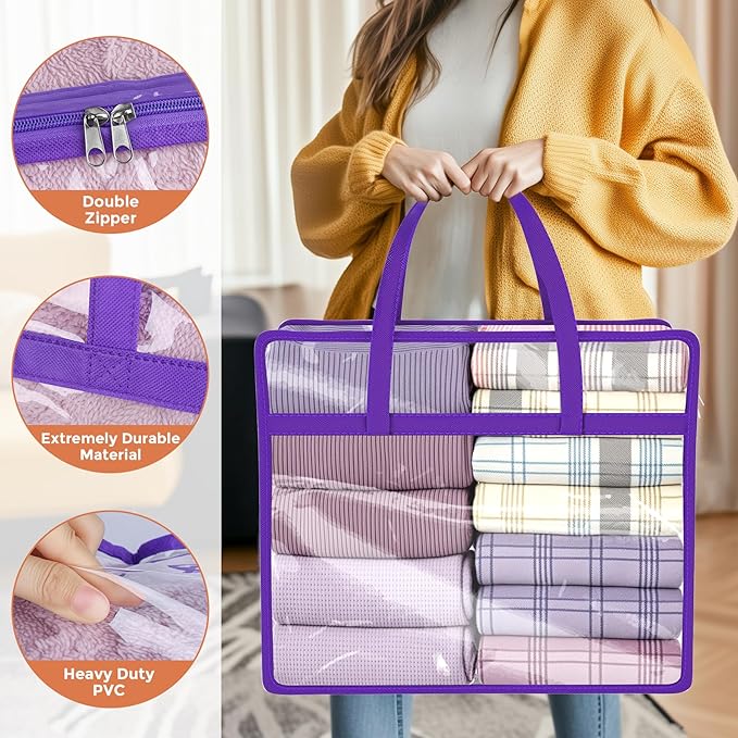Budding Joy 6 Pack Clear Zippered Storage Bags for Clothes,40L Closet Organizers and Storage Containers Vinyl Moving Bag for Bedding, Linen, Blankets, Comforters, Clothing & Toys-NeatNest