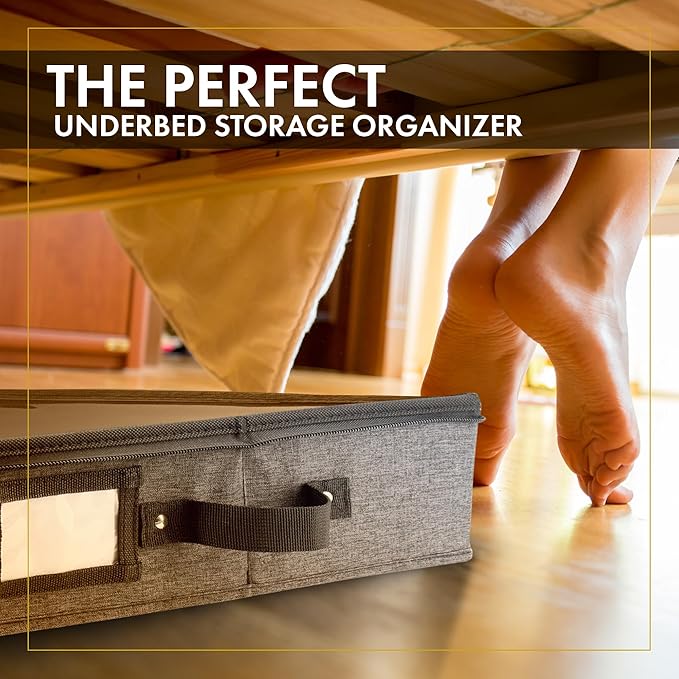 HOMELUX THEORY 2pc Low Profile Under Bed Storage Containers, Thin Under Couch Storage Organizer with Bins & Lids, Underbed Storage Box Ideal for Seasonal Clothes, Blankets, Fabric & Shoes (Dark Gray)-NeatNest