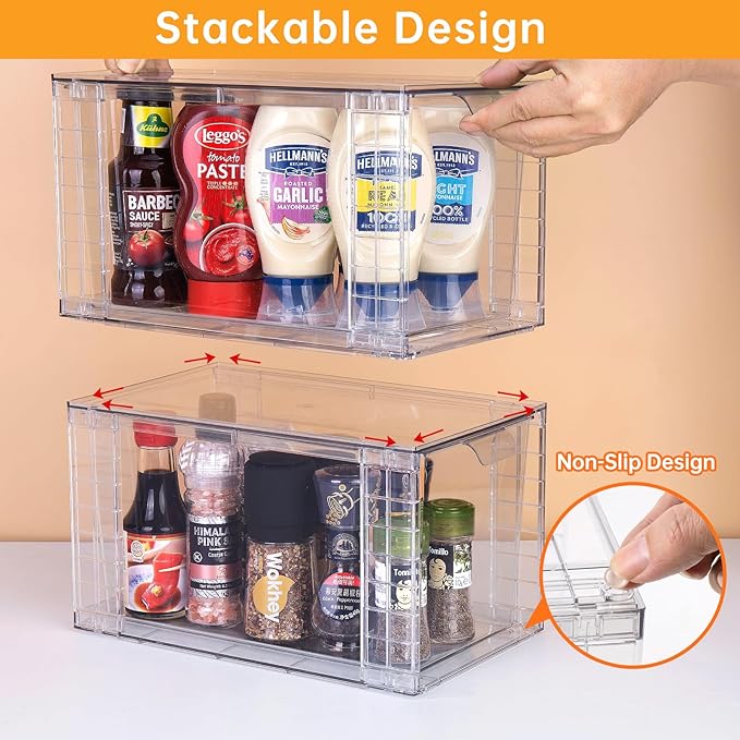 1Pack Large Stackable Storage Drawers,Clear Acrylic Organizers with Handle,Easily Assemble for Kitchen Undersink,Bathroom,Cabinet,Makeup,Closet,Medicine,Pantry Organization Bins-NeatNest