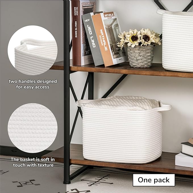 INDRESSME White Woven Storage Basket, Baby Gift Baskets for Nursery, Clothes Organizer for Shelves, Small Laundry Basket, Decorative Bin for Toys, Books, 13 x 10 x 9 inches