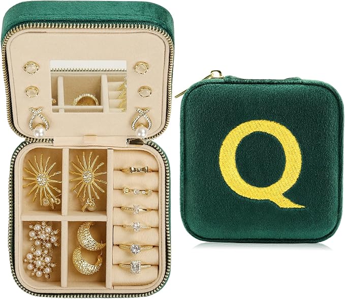 Jenria Mothers Day Gifts for Mon, Travel Jewelry Case for Women, Jewelry Organizer, Jewelry Box, Unique Gifts, Personalized Gifts for Her, Birthday Gifts for Mom, Teen Girl, Girlfriend, Green, Q-NeatNest