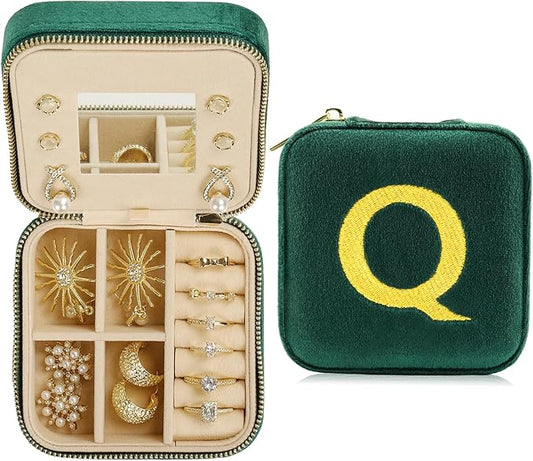 Jenria Mothers Day Gifts for Mon, Travel Jewelry Case for Women, Jewelry Organizer, Jewelry Box, Unique Gifts, Personalized Gifts for Her, Birthday Gifts for Mom, Teen Girl, Girlfriend, Green, Q-NeatNest
