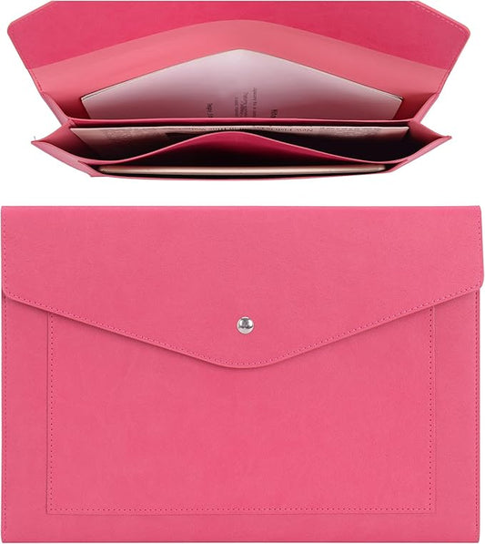 Wason Expanding A4 Document File PU Leather Envelope Case Holder-Large Size Pockets for Paper Bills Stationery Tablet and PC, Work Study Traveling (Plum red)