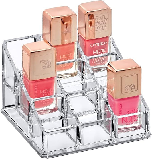 Amazing Abby - Glamour - 9-Slot Acrylic Nail Polish Organizer, Lipstick Holder, Lip Gloss Organizer, Cosmetic Storage Display, Perfect Storage Solution for Drawer, Vanity, Bathroom, and More-NeatNest