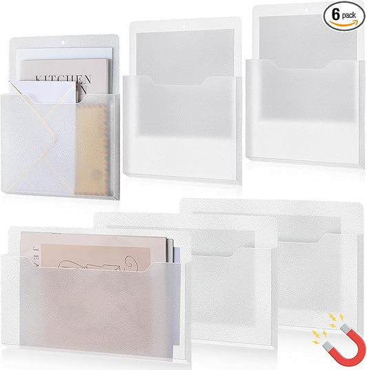 Fuutreo 6 Pcs Magnetic Wall File Organizer Magnetic Wall File Holder Refrigerator Magazine Holder for Mail Letters Paper(Clear,8.3 x 13.8 Inch, 12.6 x 9.5 Inch,Mixed Size)