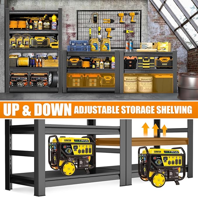 72" H Garage Shelving 3000LBS Heavy Duty Shelving Units and Storage Shelves Adjustable 5 Tier Metal Industrial Shelving for Kitchen,Utility Room and Basement,Black (16" D*36" W*72" H)