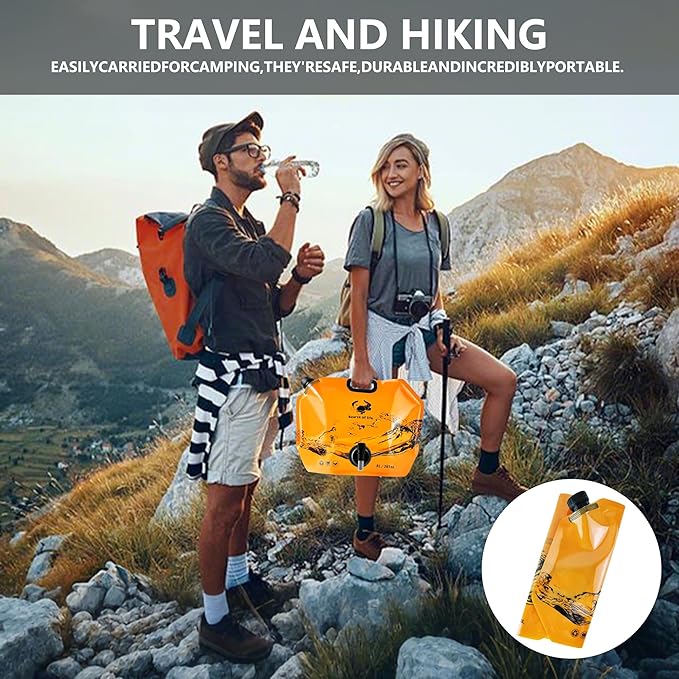 Collapsible 8L Water Storage Bag, BPA-Free Portable Folding Water Jug with Adjustable Faucet, Leakproof Emergency Water Bag for Camping, Hiking, Riding, Outdoor Sport (Blue & Orange 2)-NeatNest