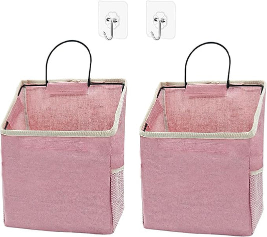 2 Pack Wall Hanging Storage Bag, Hanging Organizer Bag with Sticky Hook, Wall Organizer for Dormitory Bathroom Bedroom Kitchen (Pink)-NeatNest