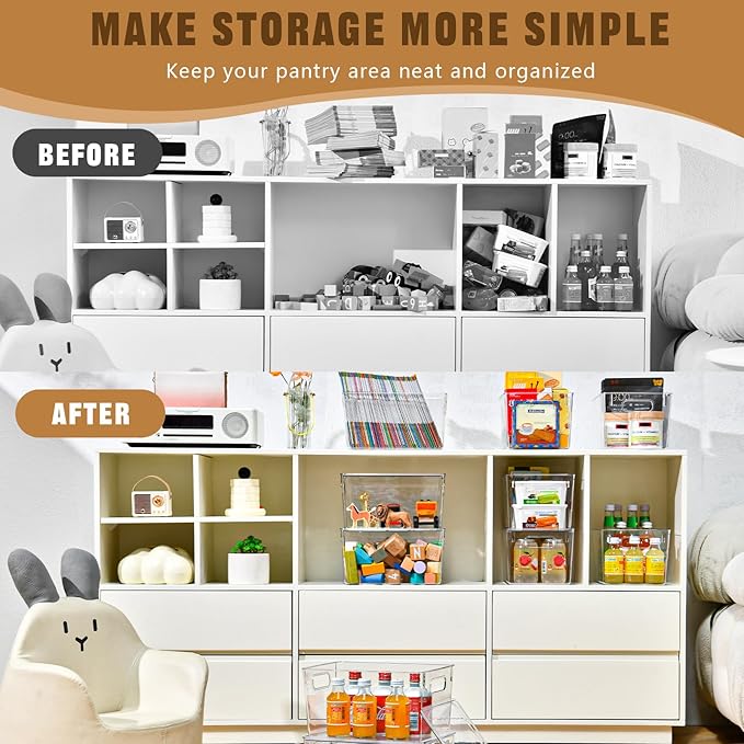 12 Pack Clear Storage Bins with Lids, 7 Quart Stackable Storage Boxes for Storage and Organization, Plastic Storage Containers with Lids, Plastic Bins with Handles for Office, Bedroom, Study Room-NeatNest