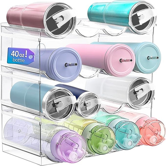 4 Pack Water Bottle Organizer, Large Compartment Stackable Kitchen Pantry Organization and Storage Rack, Plastic Water Bottle Holder for Kitchen Cabinet Organizer and Storage, Tumbler Mug Cup Shelf-NeatNest