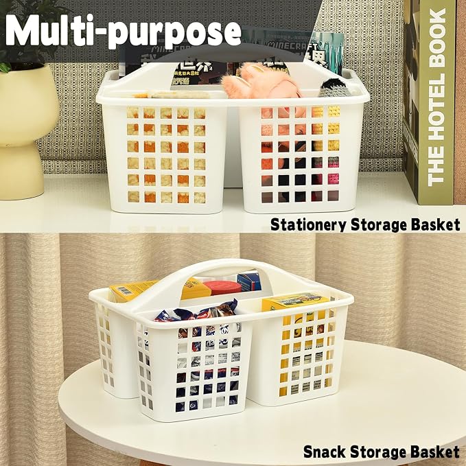 Haundry Plastic Shower Caddy Basket with 3 Compartments, Portable Divided Cleaning Supply Storage Organizer with Handle (Grey)-NeatNest
