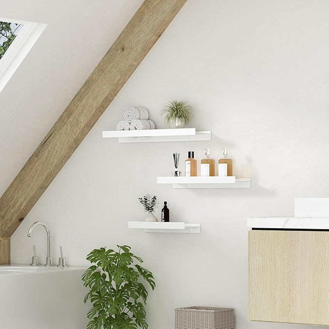 Floating Shelves for Wall, Wall Mounted Shelves with Lip for Storage, Metal Display Shelves for Home Decor, Kitchen/Living Room/Bedroom/Bathroom Shelf, White 12 inch 2 Pack-NeatNest