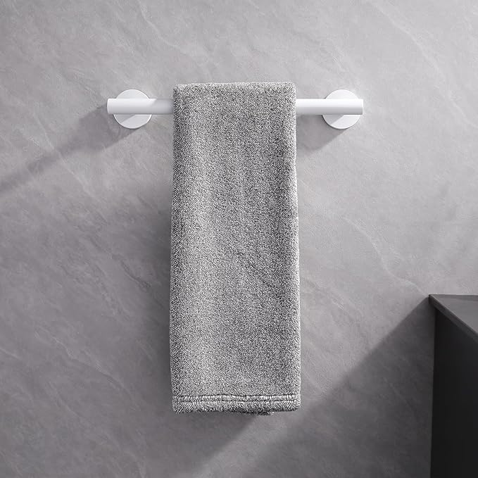 GERZWY 12-Inch Bathroom Towel Bar SUS 304 Stainless Steel Bath Towel Bar Modern Round Style Wall Mount, White