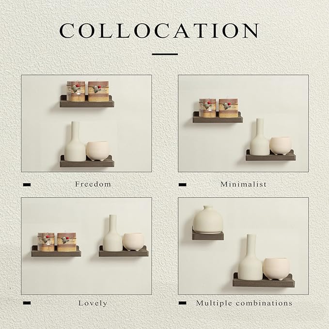 Freezing point Small Floating Shelf for Wall Set of 2 Natural Wood 8Inch Mini Wall Shelves Decor Plant Display Collectibles Mounted Kitchen Bathroom Bedroom Corner Decorative Storage Tiny Stand Coffee-NeatNest