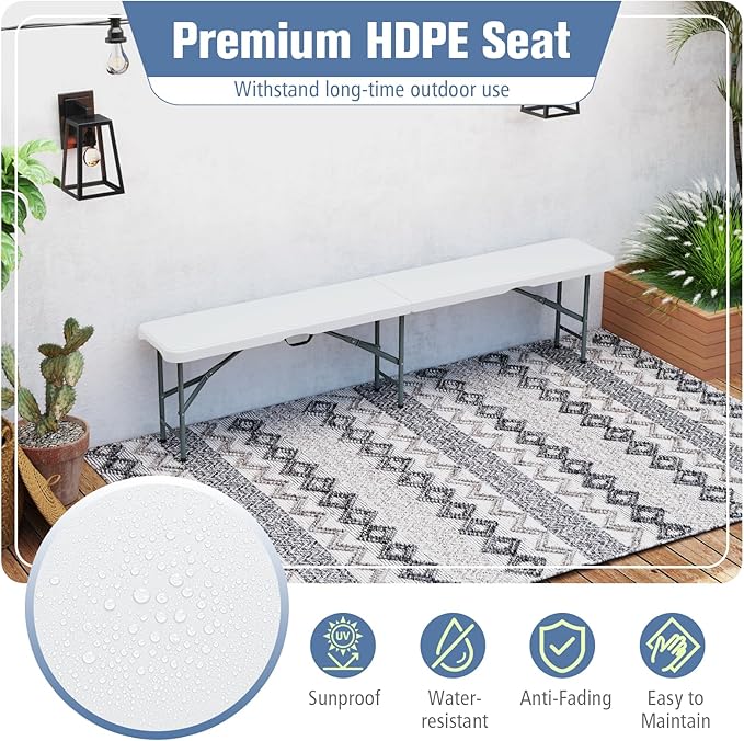 Goplus 6 Feet Plastic Folding Bench, Portable Foldable Bench Seat with 1320 LBS Capacity, HDPE Thickened Long Seat with Handle & Lock, for Outside Indoor Picnic Party Camping Dining Soccer Events-NeatNest