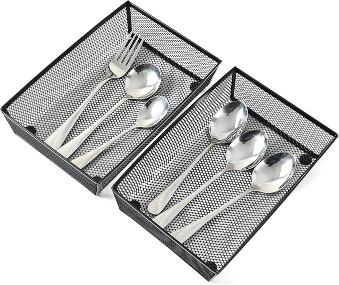 BYCY Silverware Drawer Organizer, Mesh Utensil Organizer for Kitchen Storage, Black Steel Metal Mesh Tray for Flatware Fork Spoon Knife (9x6-4P-Black)-NeatNest