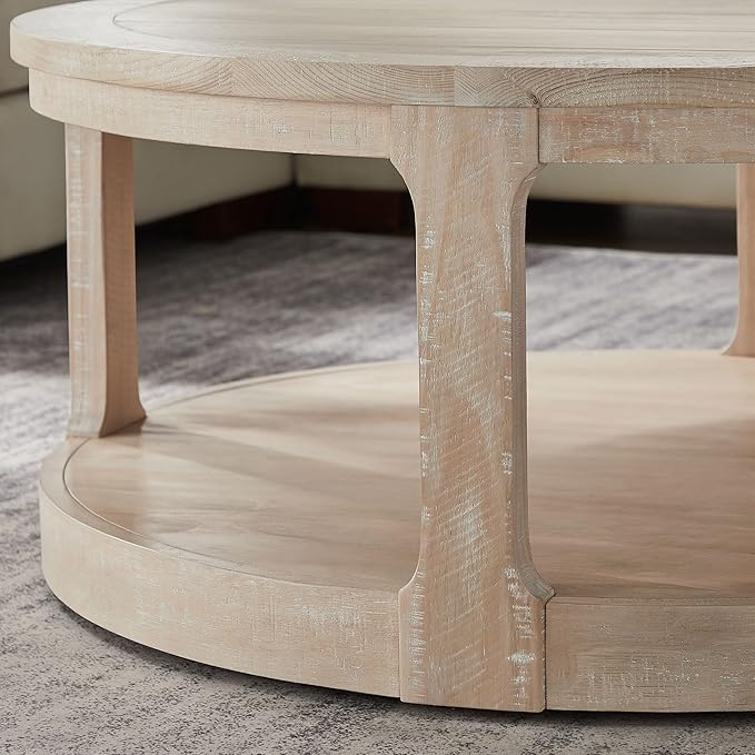 Coffee Table Round Wood Oak 40" Coffee Tables for Living Room Modern Circle Center 2-Tier Solid Desktop Minimalistic Design Accent with Shelf Storage Home Furniture Apartment Office Easy to Assemble-NeatNest