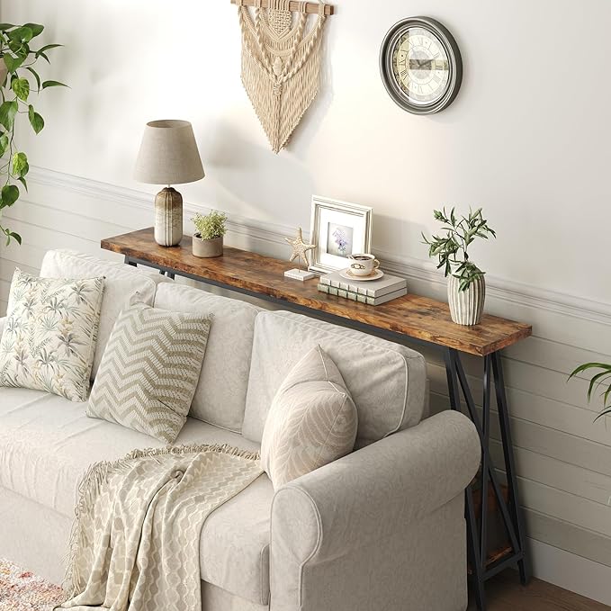 70.9" Console Table, Industrial Entryway Table, Extra Long Sofa Table Behind Couch, X-Shaped Support, for Entryway, Hallway, Living Room, Rustic Brown CTHR4901-NeatNest