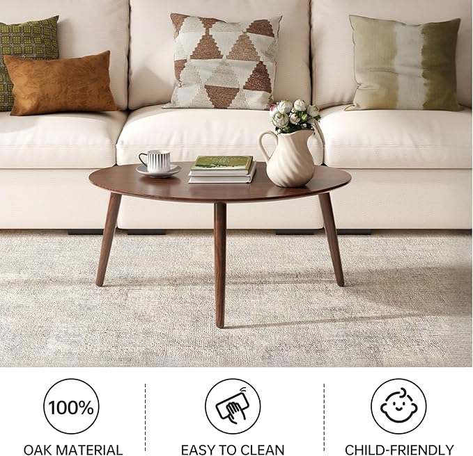 Small Oval Nesting Table, Mid Century Coffee Tables for Living Room,Solid Oak Wood Side Table,Triangle Tabletop with 3 Legs,Minimalist Display End Tables (Walnut Color, 3 Pieces)