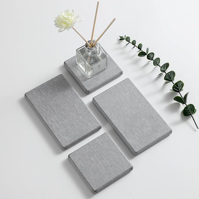 4PCS Bathroom Sink Vanity Trays, Diatomaceous Earth Quick Stone Drying Mat Kitchen Counter Dish Soap Dispenser Sponge Holder, Water Absorbing Caddy Organizer for Bottle & Cup, Light Gray-NeatNest