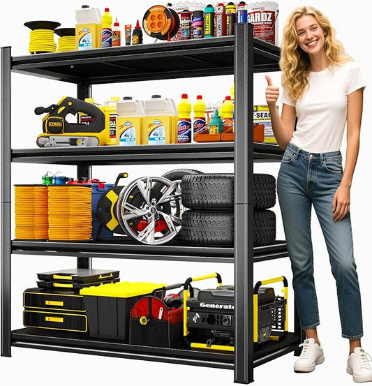 4-Tier Heavy Duty Metal Garage Shelving Units, Adjustable & Detachable Storage Shelves, Industrial Steel Rack Shelf for Garage Storage, Tools, & Equipment (Black-63.00H*39.37W, 15.75D-4Tier)