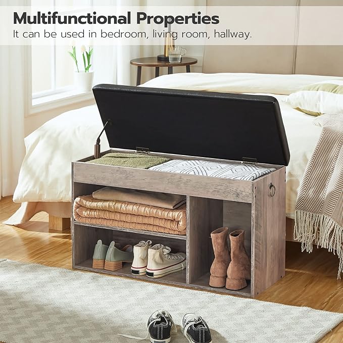 HOOBRO Shoe Storage Bench with Padded Cushion, Entryway Bench with Flip-Open Storage Box and Adjustable Shelf, Shoe Rack with Hidden Compartment, for Entryway, Living Room, Greige BG40HX01-NeatNest