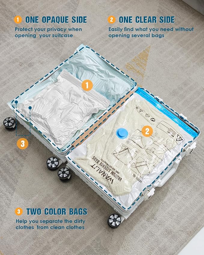 Vacuum Storage Bags for Travel, 12 Pack (4M+4S+4XS) Vacuum Seal Bags with Wireless Rechargeable Electric Pump, Travel Essentials Space Saving Bag for Clothes, Luggage, Carry-on Suitcase, Backpack-NeatNest