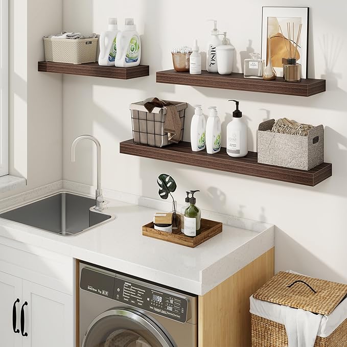 fuqing Floating Shelves for Wall, Bathroom Shelf Wall Mounted for Storage, Shelves with Invisible Bracket for Bedroom, Kitchen, Living Room, Farmhouse Small Book Shelf, 24 Inch Set of 2, Walnut-NeatNest