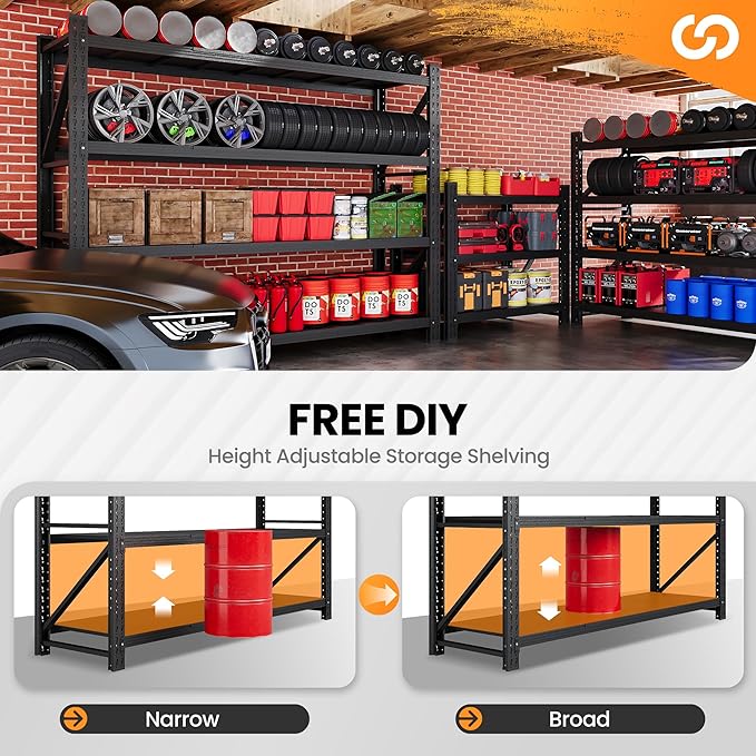 79” W Garage Shelving Heavy Duty, 7000LBS Metal Storage Shelves, 4 Tier Storage Rack Shelf, Steel Industrial Shelving, Adjustable Standing Shelf for Basement/Warehouse 79" W x 24" D x 79" H, Black-NeatNest