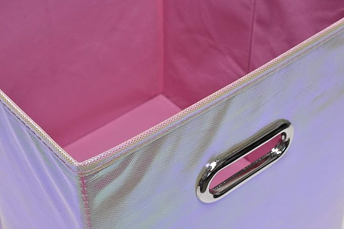 Handy Laundry 6-Pack Foldable Cube Storage Bins – Decorative Collapsible Organizer for Shelves, Closets, Underbed, Clothes, or Kids’ Toys (Shiny Pink)-NeatNest