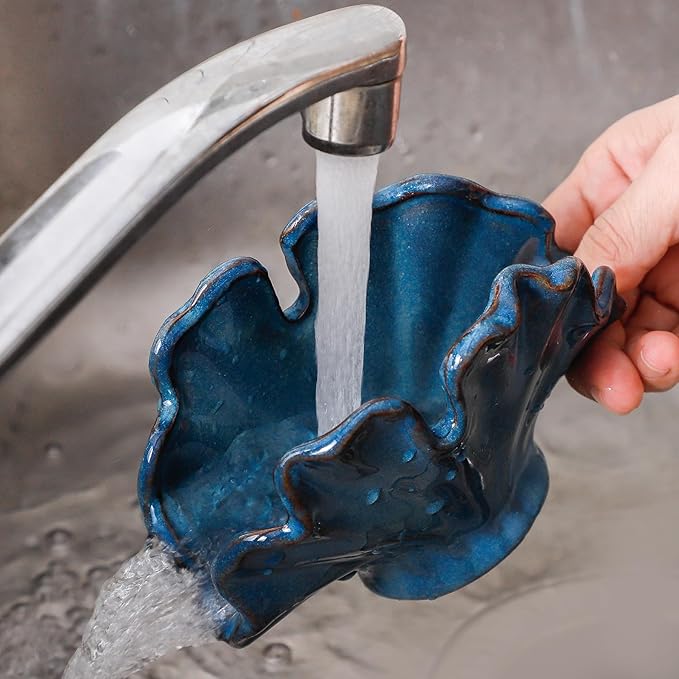 Ceramic Sponge Holder,Sponge Holder for Kitchen Sink,Compact Sink Caddy Organizer-Scouring Pad and Dish Sponge Holders,Farmhouse Kitchens Decor Cute Kitchen Gadgets Accessories(Blue)-NeatNest