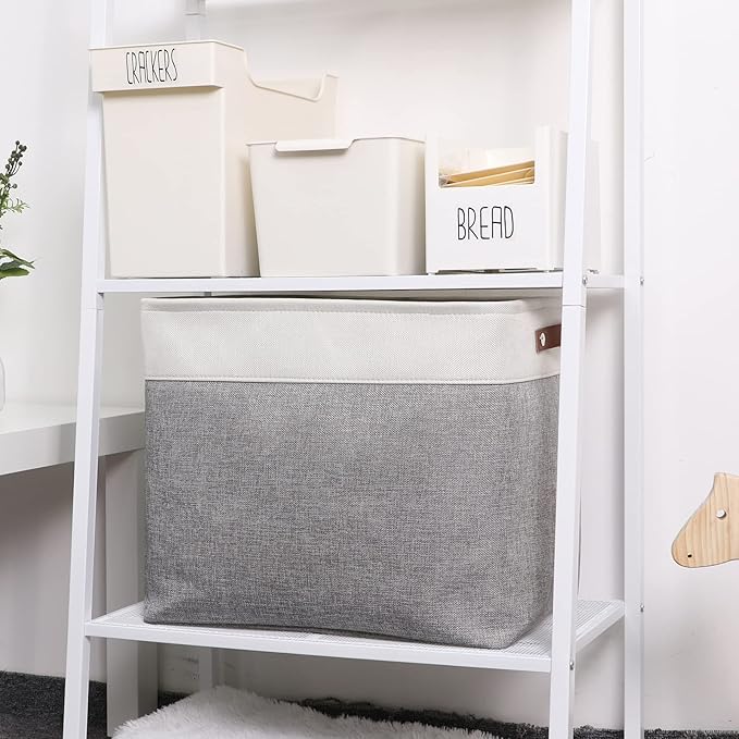 DULLEMELO Large Storage Baskets with Handles, Fabric Storage Bins for Organizing Clothes Toys Books, Canvas Storage Bin for Office Bedroom Closet Nursery Laundry Storage (White&Gray)-NeatNest