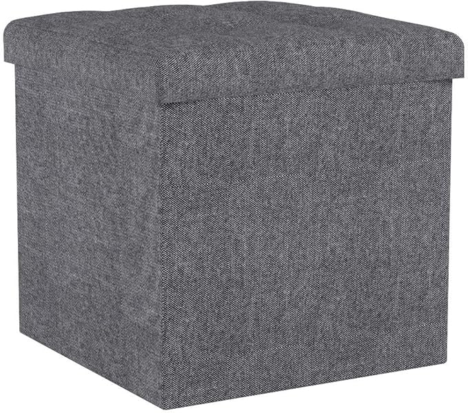 B FSOBEIIALEO Storage Ottoman Cube, Toy Chest Folding Foot Rest Seat, Linen Grey 12.6"X12.6"X12.6" (2 Pack)