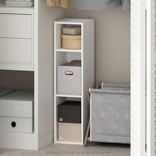Furinno Reed 3-Tier Multipurpose Clothing & Closet Storage Organizer Shelf, 8-Inch Width, White-NeatNest