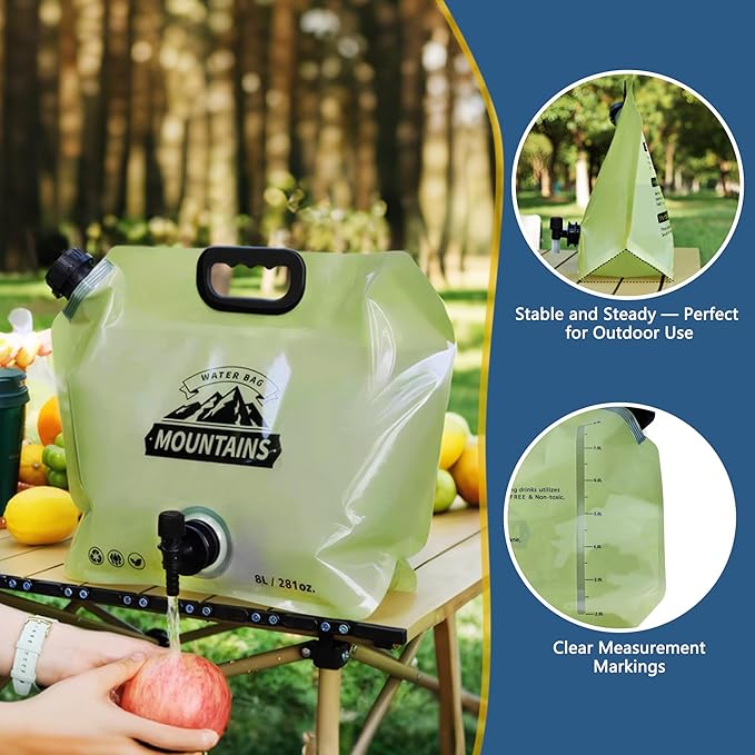 Camping Water Jug 2.1 Gallon CollapsibleWater Container Portable Water Bag for TravelOutdoor Hiking BPA Free Lightweight (Green (2.1 Gal), 2)-NeatNest