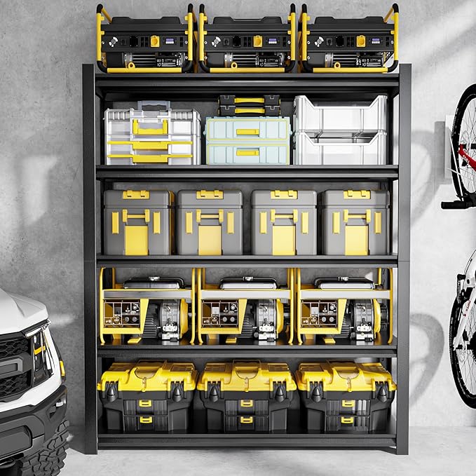 72" H Garage Shelving,5-Tier Heavy Duty Shelving Unit,3000LBS Adjustable Metal Storage Shelves,Storage Rack Units for Industrie,Shed,Warehouse,Basement,Black,48" W x 24" D x 72" H-NeatNest