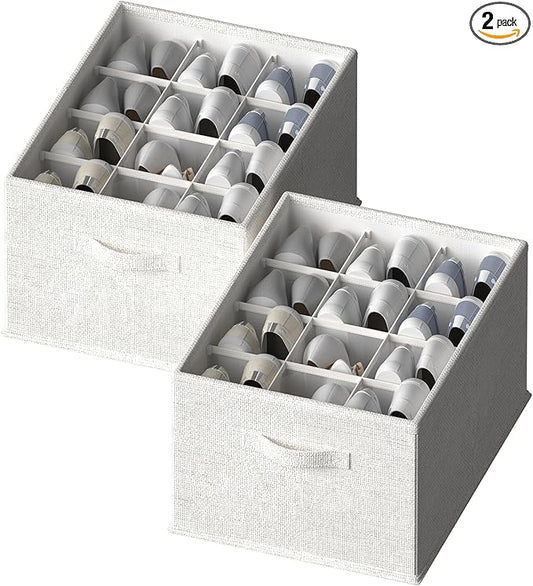 2 Pack Shoe Organizer for Closet,Foldable Shoe Organizer,Fits up to 24 Pairs,Storage Containers With Bottom Support for Shoes (Whtie, 16.5 * 12.6 * 9.5in)-NeatNest
