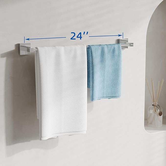 RUACQ Towel Bar 24inch, Towel Racks for Bathroom, 304 Stainless Steel Towel Holder Wall Mounted, Heavy Duty Bathroom Decor Towel Rod (Chrome)