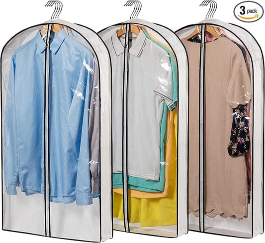 Clear Plastic Hanging Clothes Bags with 4" Gusseted Garment Bags for Storage, Suits, Coats, Sweaters, Shirts - 24" x 40" x 4"",3 Pack-NeatNest