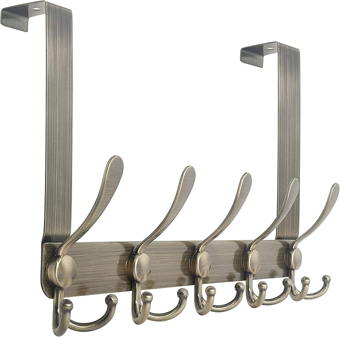 WEBI Over The Door Hooks Door Hanger with 5 Tri Hooks for Hanging, Over The Door Towel Rack Coat Hanger Coat Rack for Behind Back of Bathroom,Bronze