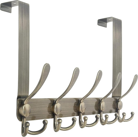 WEBI Over The Door Hooks Door Hanger with 5 Tri Hooks for Hanging, Over The Door Towel Rack Coat Hanger Coat Rack for Behind Back of Bathroom,Bronze