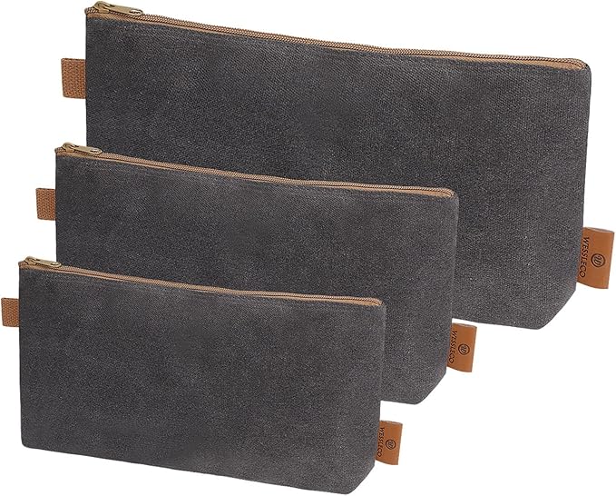 Canvas Zipper Pouch, 3 Pack Small Tool Pouch Organizer, Heavy Duty 16OZ Waxed Canvas Mini Zipper Bag Pouch, 5.7/6.7/12.3 Inch Tool Multipurpose Water Resistant Storage Pouches-NeatNest