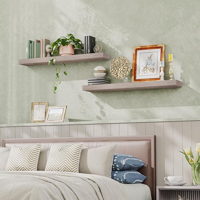 HOOBRO Floating Shelves for Wall, Wall Mounted Shelf Set of 2, 47.2" Hanging Shelf with Invisible Brackets, for Wall in Bathroom, Bedroom, Toilet, Kitchen, Living Room, Office, Greige BG120BJP201-NeatNest