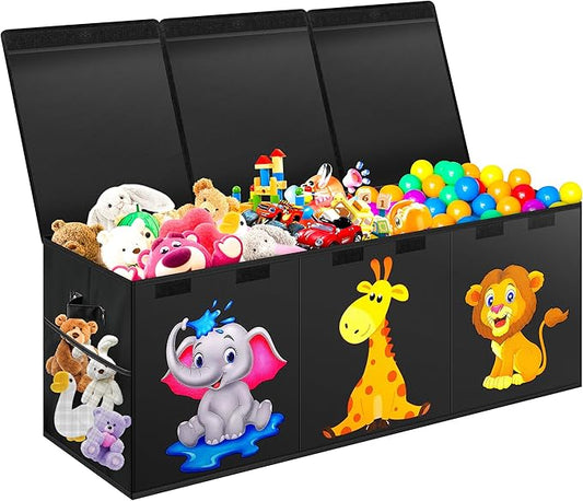Extra Large Toy Box, Collapsible Storage Organizer with Lids, Cute Animals Toybox for Boys Girls, 40"x14"x16" Kids Toy Chest Sturdy Storage Boxes for Living Room Bedroom Playroom Nursery